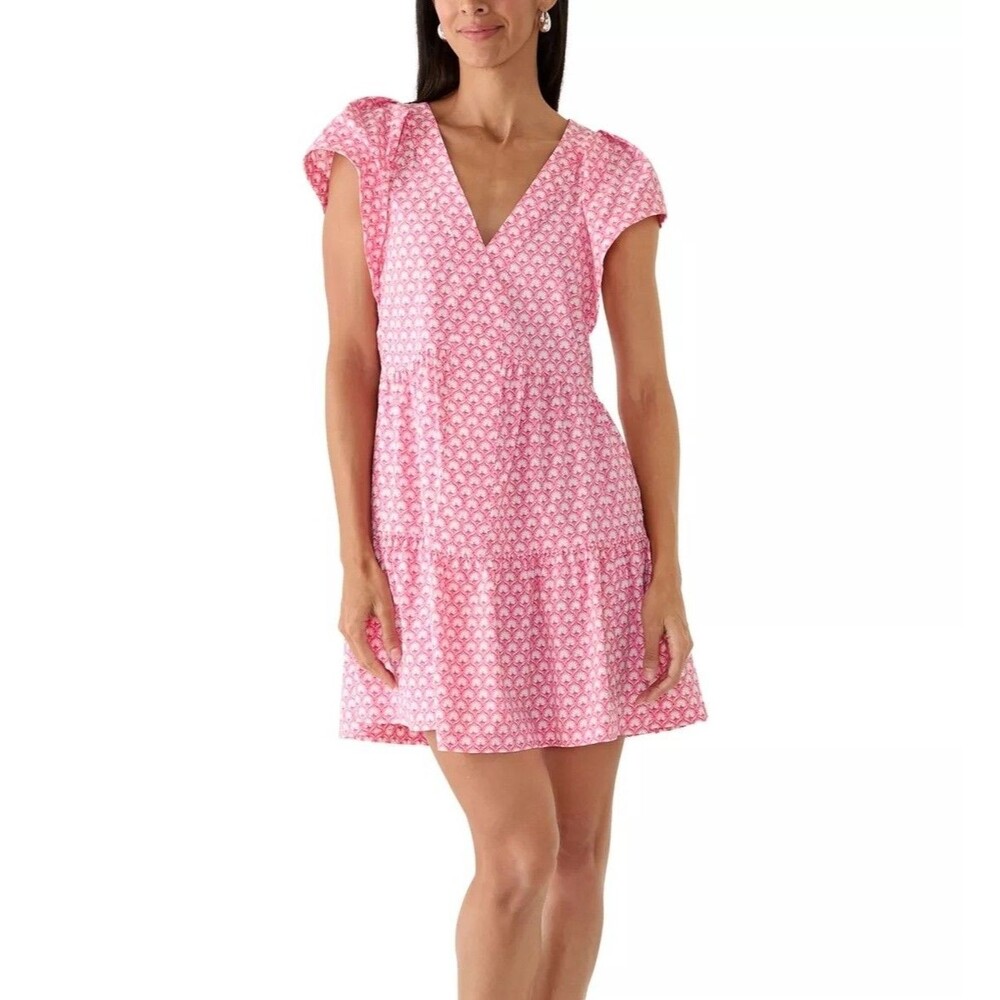 Vineyard Vines Harbor Tiered Ruffle Dress Pink M Performance Preppy Coastal